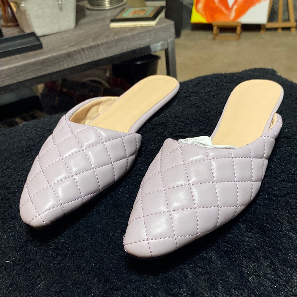 Lavender Quilted Slip-On Mules Size 38 = 8 1/2 - 9
